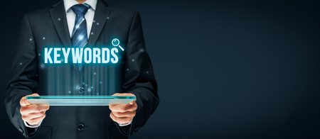Find keywords - SEO and SEM concept. Marketing specialist offer keywording services.の写真素材
