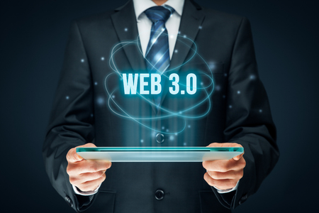 Web 3.0 modern internet concept. Businessman think how to capitalize web 3.0 trend.の写真素材