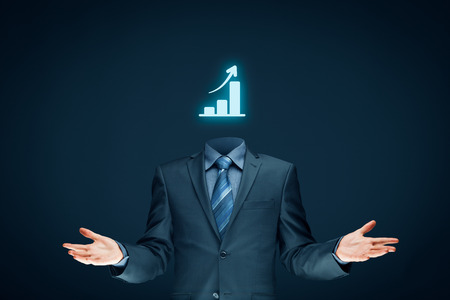 Business growth concept. Businessman plan growth and increase of positive indicators in his business.の写真素材