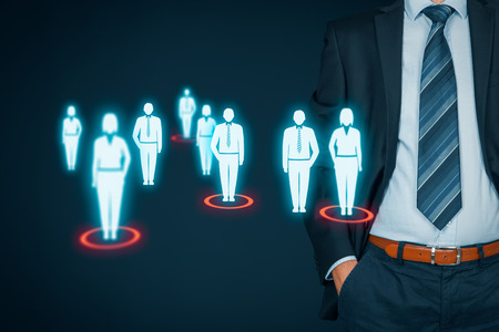 Target audience (marketing) concept. Businessman think about target audience and customers.の写真素材