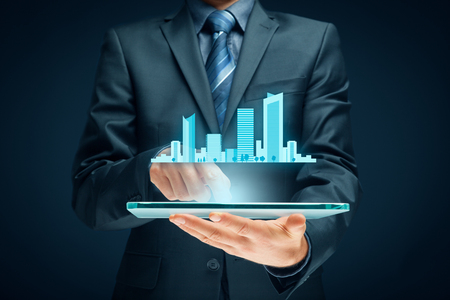 Smart (intelligent) city concept - communication technology (ICT) and Internet of things (IoT) technology integrated to manage city asset.の写真素材