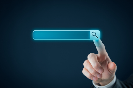 Search, find and SEO internet concepts. User click on symbol of loupe, filed for your own internet domain.の写真素材
