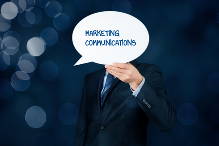 Marketing specialist with marketing communications text on speech bubble.の写真素材