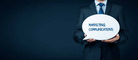 Marketing specialist with marketing communications text on speech bubble.の写真素材