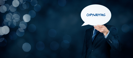 Copywriting concept. Copywriter hold bubble speech with text copywriting as propagation of his work.の写真素材