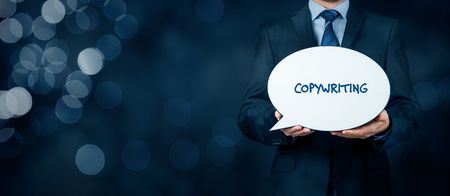 Copywriting concept. Copywriter hold bubble speech with text copywriting as propagation of his work.の写真素材