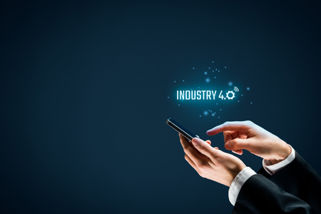 Industry 4.0 - automation, robotics and data exchange in manufacturing technologies. Smart factory concept.の写真素材