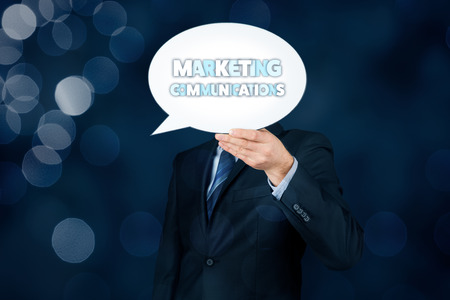 Marketing specialist with marketing communications text on speech bubble.の写真素材