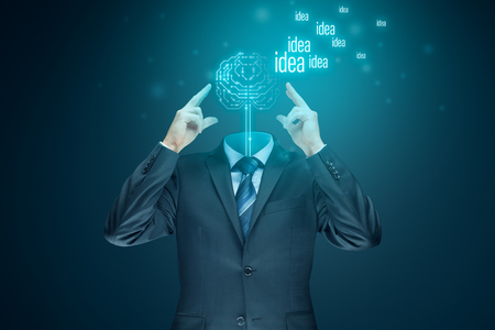 Creative process concept and problem solution. Ideas escape from the brain metaphor.の写真素材