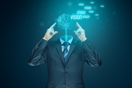 Leadership has vision. Visionary concept and new solutions. Vision escape from the brain metaphor.の写真素材