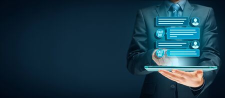 Chatbot digital tablet artificial intelligence communication concept. Chatbot is new trend in B2C...