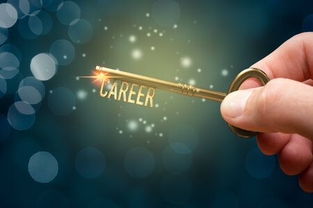 Key to unlock and open new career concept. Human resources and you has a key to your career.の写真素材