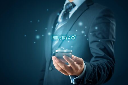 Industry 4.0 - automation, robotics and data exchange in manufacturing technologies. Smart factory concept.の写真素材