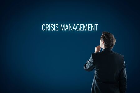 Crisis management concept. Crisis manager think how to manage company in crisis times.の写真素材