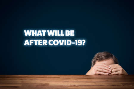 Post-covid-19 era business threats concept. Manager donât want to see impact of covid-19 on business.の写真素材
