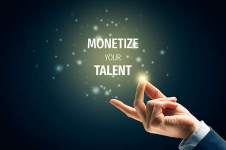 Monetize talent concept. Successful individual creative business with passive income based on talent. Magic of monetizing talent is easy as snap fingers.の写真素材