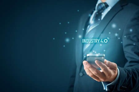 Industry 4.0 - automation, robotics and data exchange in manufacturing technologies. Smart factory concept.の写真素材