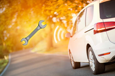 Intelligent car communicate wireless with service about car condition. Intelligent vehicle and smart cars concept.の写真素材