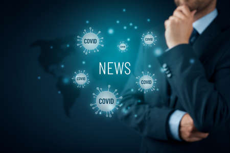 Psychologist think about news about covid-19 and impact on mental health. Excessive consumption of media influence mental health in corona epidemic crisis times.の写真素材