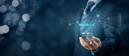 Industry 4.0 - automation, robotics and data exchange in manufacturing technologies. Smart factory concept.の写真素材