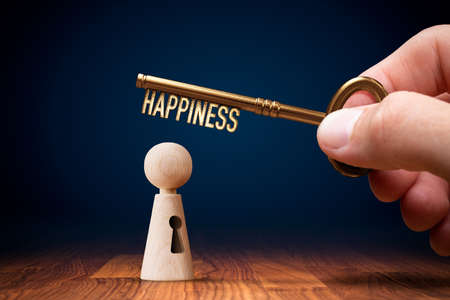 Key to your happiness â unlock your potential to be happy and satisfied. Personal development concept.の写真素材