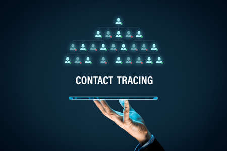 Contact tracing (pat of smart quarantine) in covid-19 epidemic times concept. Contact tracing is modern and important element of Public Health Office in the fight against the covid-19 epidemic.の写真素材