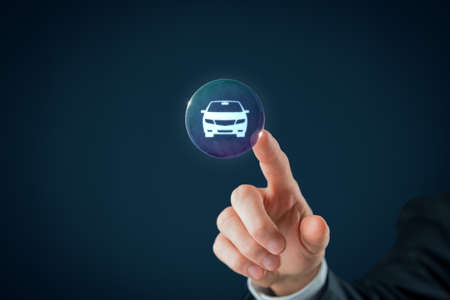 Dream about new car, carsharing, car rental and leasing concepts. Hand with soap bubble (symbol of dream) with symbol of the car inside.の写真素材