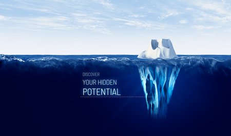 Discover your hidden potential. Motivational concept with iceberg â bigger part representing potential is hidden under water.の写真素材