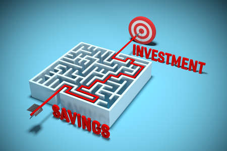 Transform savings to investment concept. Hit the target with your investment to increase assets, 3D render.の写真素材