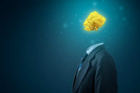 No idea, creativity improvement concept. Crumpled paper instead of head. Creative company has solution - advertisement concept.の写真素材