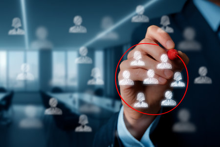 Marketing segmentation and human resources concept. Combination of photography and generative AI office background.の素材