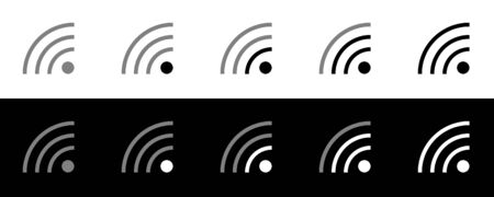 Wifi icon set. Flat design icon collection isolated on black and white background. Wifi signal waves.のイラスト素材