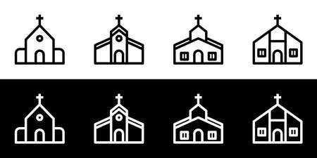Church icon set. Flat design icon collection isolated on black and white background.のイラスト素材