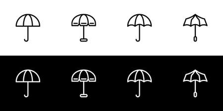 Umbrella icon set. Flat design icon collection isolated on black and white background.のイラスト素材