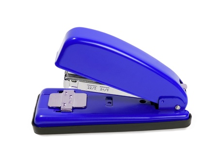 Blue stapler on white backgroundの写真素材