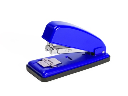 Blue stapler on white backgroundの写真素材