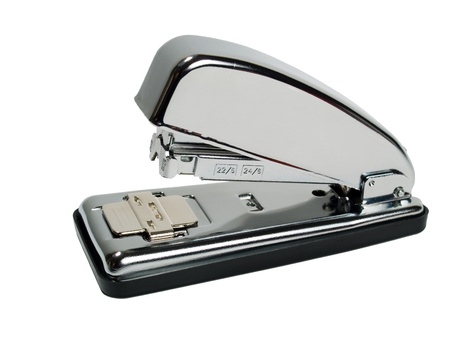 Chromed stapler on white backgroundの写真素材