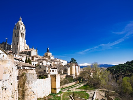 City of Segovia with Sierra de Guadarrama as backgroundのeditorial素材