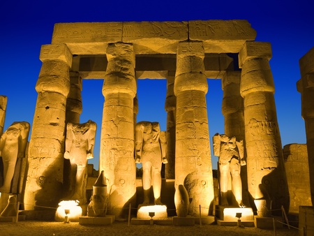 Sculptures in the main court of Luxor temple, Thebes  Egypt