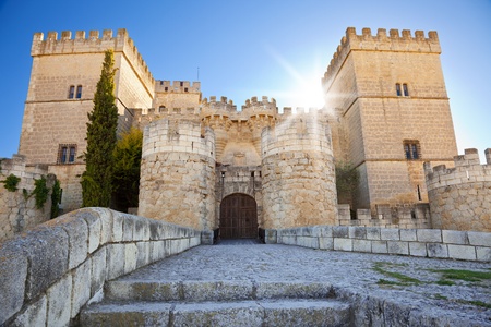 Ampudia castle against sunbeams, province of Palencia, Spainのeditorial素材