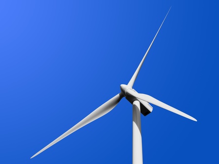Detail of a wind turbine against blue sky