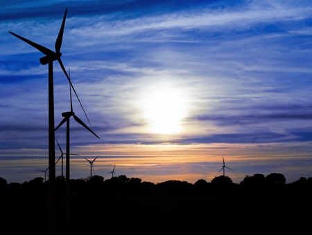 Windmills at sunsetの写真素材