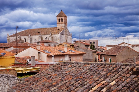 Simancas roofs and church in a stormy day, province of Valladolid, Spain