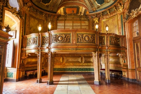 Queluz, Portugal - July 4, 2012: Gallerie in the baroque chapel of Queluz National Palace, in the municipality of Sintra, Lisbon district, Portugalのeditorial素材