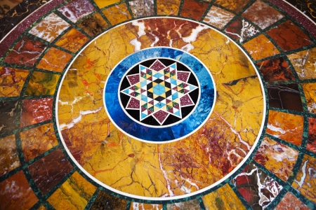 table made with different types of marble  Inlaid with star shape in the middleの写真素材