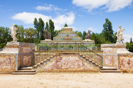 Queluz, Portugal - July 4, 2012: Tile mosaics and sculptures ornating along the canal of Queluz National Palace. Municipality of Sintra, Lisbon district, Portugalのeditorial素材