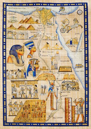 map of Egypt drawn on Papyrus with elements most prominent of the antique Egyptのeditorial素材