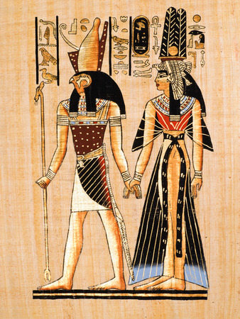 Egyptian papyrus showing Horus and Nefertari  Copy of a painting from Nefertaris tomb in Thebes のeditorial素材