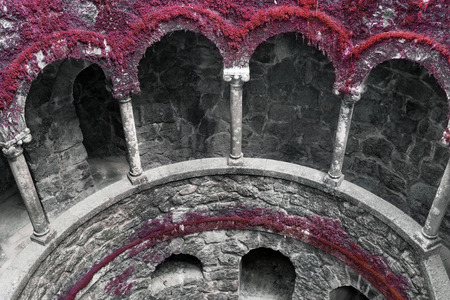 Sintra, Portugal - July 04, 2012: The Initiation well of Quinta da Regaleira in Sintra, Portugal....