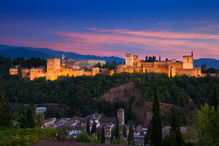 Alhambra de Granada. Panoramic view at duskのeditorial素材